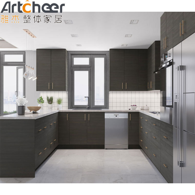 ซื้อ ตู้ครัวทรง U สีขาว หินควอตซ์ ขาว พร้อมแผ่นประตูผนัง PVC สไตล์ทันสมัย การผลิตออนไลน์