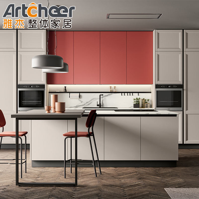 ซื้อ ตู้ครัวแบบสแคนดิเนเวีย Classical Scandinavian Design พร้อมแผ่น ENF สีชมพู และโต๊ะเกาะเล็ก การผลิตออนไลน์