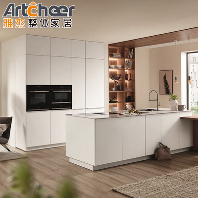 ซื้อ Radius Beveled Edge Solid Wood Melamine Kitchen Island สําหรับคอนโดที่ทันสมัยในประเทศฟิลิปปินส์ การผลิตออนไลน์