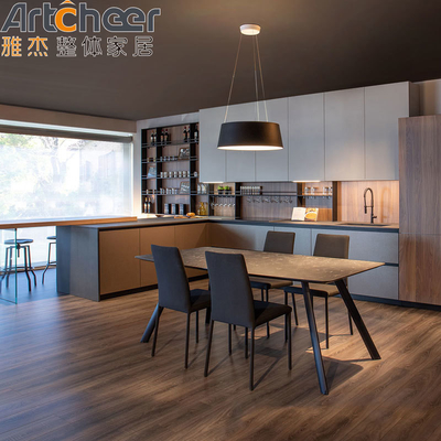 โมเดิร์นสไตล์ ไอแลนด์ u ตู้ครัว E0 เกรดไม้ veneer และ high gloss lacquered ประตูแผ่น